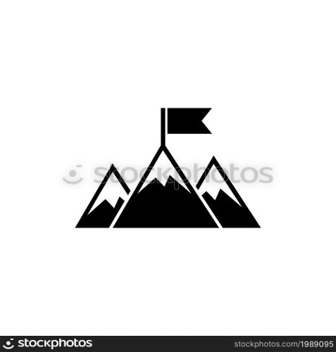 Achievement Top Point Flag Goal on Mountain. Flat Vector Icon illustration. Simple black symbol on white background. Top Point Flag Goal on Mountain sign design template for web and mobile UI element. Achievement Top Point Flag Goal on Mountain. Flat Vector Icon illustration. Simple black symbol on white background. Top Point Flag Goal on Mountain sign design template for web and mobile UI element.