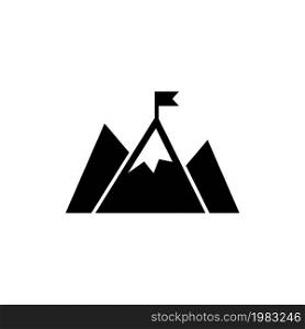 Achievement Top Point, Mountain Goal Flag. Flat Vector Icon illustration. Simple black symbol on white background. Achievement Top Point, Target Flag sign design template for web and mobile UI element