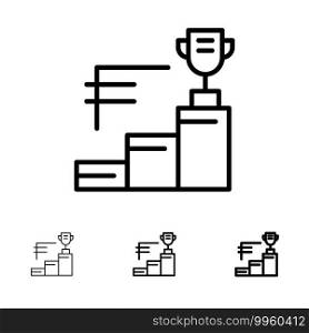 Achievements, Prize, Trophy, Trophy Cup Bold and thin black line icon set
