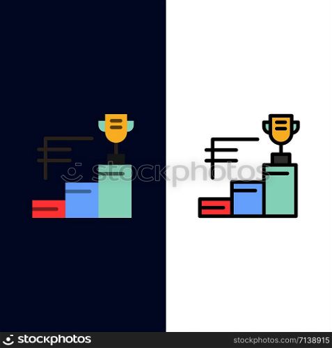 Achievements, Prize, Trophy, Trophy Cup Icons. Flat and Line Filled Icon Set Vector Blue Background