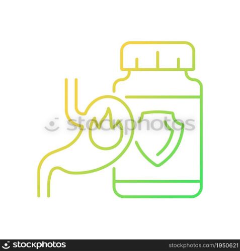 Acid reflux supplements gradient linear vector icon. Heartburn medication. Burning chest pain. Digestion problems. Thin line color symbol. Modern style pictogram. Vector isolated outline drawing. Acid reflux supplements gradient linear vector icon