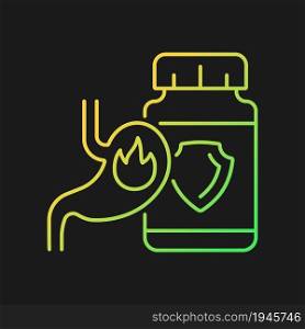 Acid reflux supplements gradient vector icon for dark theme. Heartburn relief medication. Digestion problems. Thin line color symbol. Modern style pictogram. Vector isolated outline drawing. Acid reflux supplements gradient vector icon for dark theme