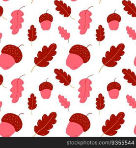 Acorn and oak leaves pattern, autumn, vector graphics. Vector illustration on a white background, eps 10.. Acorn and oak leaves pattern, autumn, vector graphics. Vector illustration