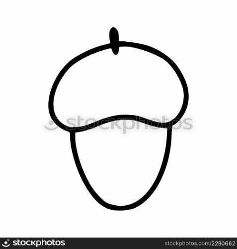 Acorn icon in doodle style. Vector illustration with freehand contour line.