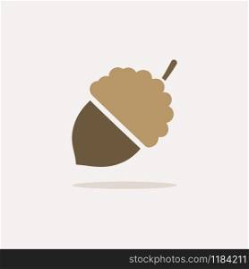 Acorn. Icon with shadow on a beige background. Autumn flat vector illustration