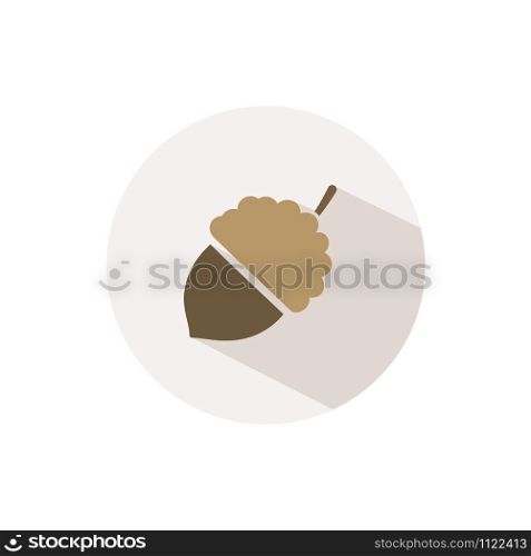 Acorn. Icon with shadow on a beige circle. Fall flat vector illustration