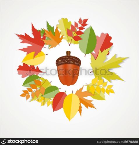 Acorn with Leaves Vector Autumn Illustration. EPS10