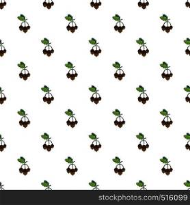 Acorns with leaves pattern seamless repeat in cartoon style vector illustration. Acorns with leaves pattern