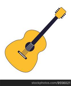 Acoustic guitar flat line color isolated vector object. String musical instrument. Playing music. Editable clip art image on white background. Simple outline cartoon spot illustration for web design. Acoustic guitar musical instrument flat line color isolated vector objec