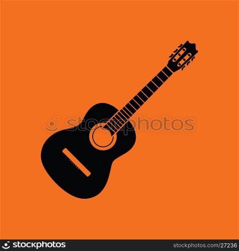 Acoustic guitar icon. Orange background with black. Vector illustration.