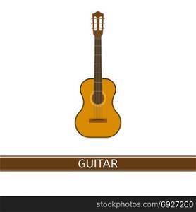 Acoustic Guitar Isolated. Vector illustration of acoustic guitar isolated on white background. Musical instrument in flat style.