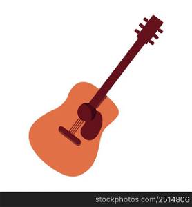Acoustic guitar semi flat color vector object. Full sized item on white. Musical instrument. Playing song on guitar. Simple cartoon style illustration for web graphic design and animation. Acoustic guitar semi flat color vector object
