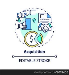 Acquisition concept icon. External expansion abstract idea thin line illustration. Buying shares and asset of company. Shareholders. Vector isolated outline color drawing. Editable stroke. Acquisition concept icon