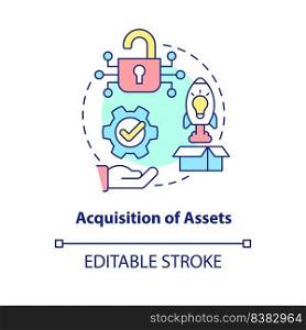 Acquisition of assets concept icon. Access to new technologies. Motive for merger abstract idea thin line illustration. Isolated outline drawing. Editable stroke. Arial, Myriad Pro-Bold fonts used. Acquisition of assets concept icon