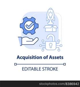 Acquisition of assets light blue concept icon. Access to new technologies abstract idea thin line illustration. Isolated outline drawing. Editable stroke. Arial, Myriad Pro-Bold fonts used. Acquisition of assets light blue concept icon