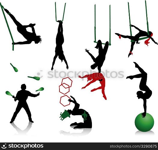 Acrobats and jugglers silhouette