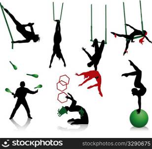 Acrobats and jugglers silhouette