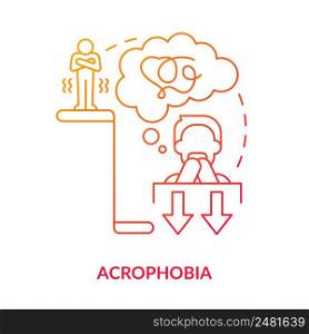 Acrophobia red gradient concept icon. Intense fear of height. Anxiety disorder. Most common phobia abstract idea thin line illustration. Isolated outline drawing. Myriad Pro-Bold font used. Acrophobia red gradient concept icon