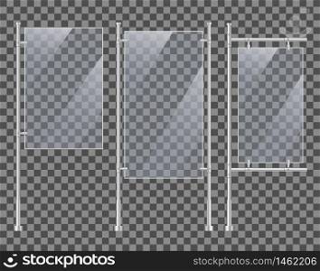 Acrylic glass stand mockup for advertising. Blank display board with reflection. Design vertical metal stand. 3d poster with holder on isolated background. Silver vertical clear table screen. vector. Acrylic glass stand mockup for advertising. Blank display board with reflection. Design vertical metal stand. 3d poster with holder on isolated background. Silver vertical table screen. vector
