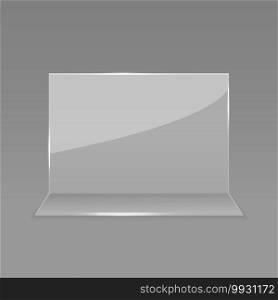 Acrylic glass table card display isolated . Template for your design. Acrylic glass table card display