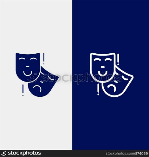 Acting, Masks, Persona, Theater Line and Glyph Solid icon Blue banner Line and Glyph Solid icon Blue banner