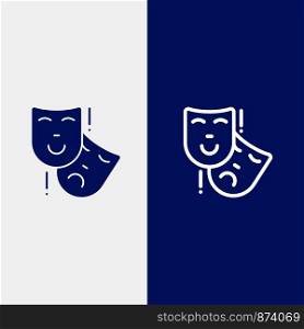 Acting, Masks, Persona, Theater Line and Glyph Solid icon Blue banner Line and Glyph Solid icon Blue banner
