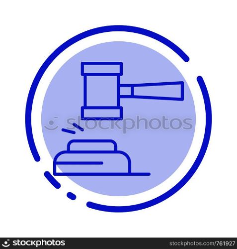 Action, Auction, Court, Gavel, Hammer, Judge, Law, Legal Blue Dotted Line Line Icon