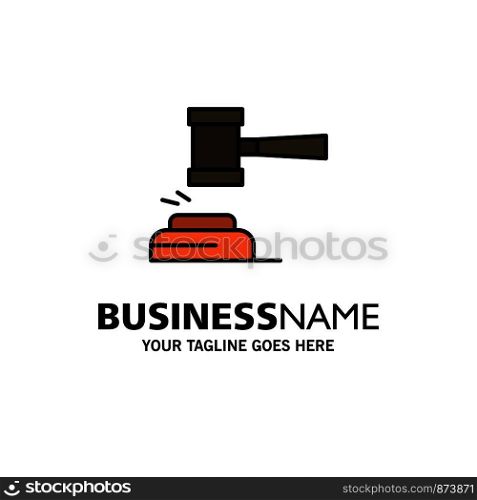 Action, Auction, Court, Gavel, Hammer, Judge, Law, Legal Business Logo Template. Flat Color