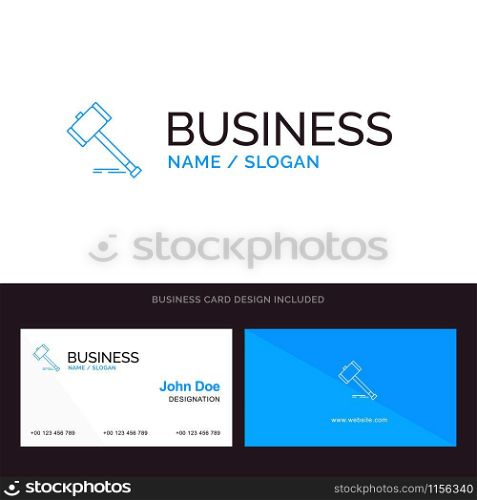 Action, Auction, Court, Gavel, Hammer, Law, Legal Blue Business logo and Business Card Template. Front and Back Design