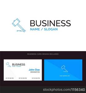 Action, Auction, Court, Gavel, Hammer, Law, Legal Blue Business logo and Business Card Template. Front and Back Design