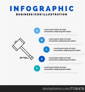 Action, Auction, Court, Gavel, Hammer, Law, Legal Line icon with 5 steps presentation infographics Background