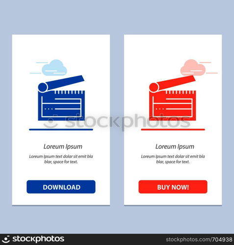 Action, Board, Clapboard, Clapper, Clapperboard Blue and Red Download and Buy Now web Widget Card Template