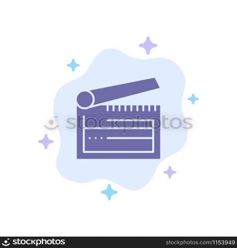 Action, Board, Clapboard, Clapper, Clapperboard Blue Icon on Abstract Cloud Background