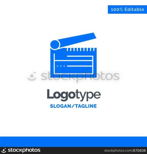 Action, Board, Clapboard, Clapper, Clapperboard Blue Solid Logo Template. Place for Tagline