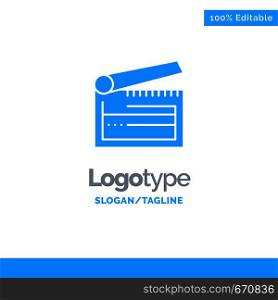 Action, Board, Clapboard, Clapper, Clapperboard Blue Solid Logo Template. Place for Tagline