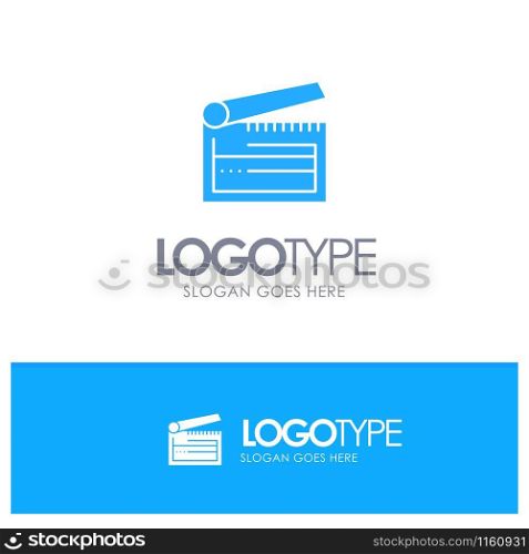 Action, Board, Clapboard, Clapper, Clapperboard Blue Solid Logo with place for tagline