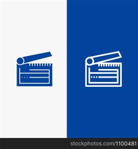 Action, Board, Clapboard, Clapper, Clapperboard Line and Glyph Solid icon Blue banner Line and Glyph Solid icon Blue banner