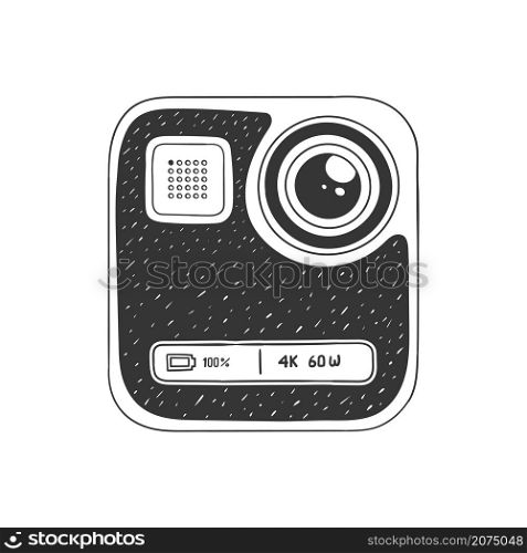 Action camera. Hand-drawn action camera camera for active sports. Illustration in sketch style. Vector image