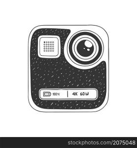 Action camera. Hand-drawn action camera camera for active sports. Illustration in sketch style. Vector image