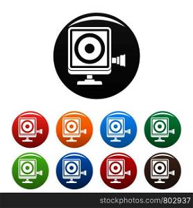Action camera icons set 9 color vector isolated on white for any design. Action camera icons set color
