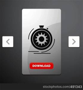 Action, fast, performance, process, speed Glyph Icon in Carousal Pagination Slider Design & Red Download Button. Vector EPS10 Abstract Template background