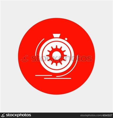 Action, fast, performance, process, speed White Glyph Icon in Circle. Vector Button illustration. Vector EPS10 Abstract Template background