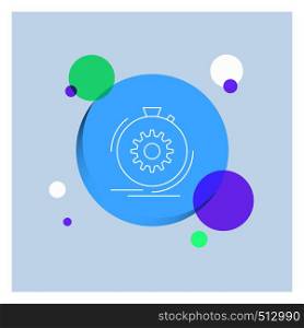 Action, fast, performance, process, speed White Line Icon colorful Circle Background. Vector EPS10 Abstract Template background
