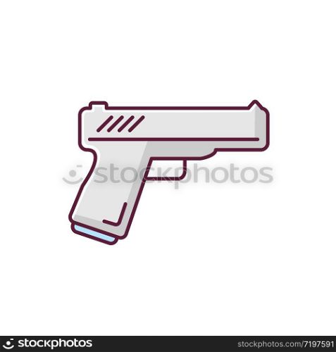 Action flick gray RGB color icon. Popular movie genre, common cinema category. Violent military film, spy fiction. Handgun, weapon isolated vector illustration