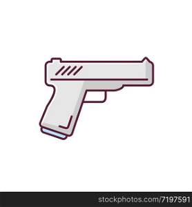 Action flick gray RGB color icon. Popular movie genre, common cinema category. Violent military film, spy fiction. Handgun, weapon isolated vector illustration