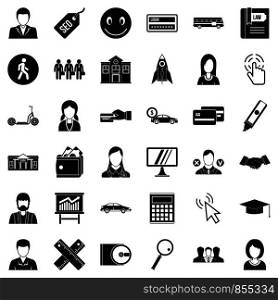 Action icons set. Simple style of 36 action vector icons for web isolated on white background. Action icons set, simple style