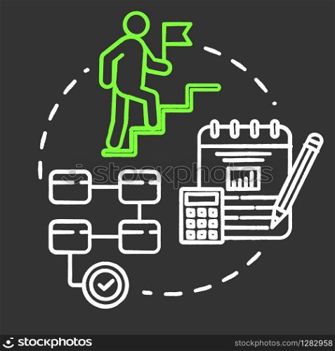 Actions chalk RGB color concept icon. Long-term plan. Climbing career ladder. Opportunities for success. Business management idea. Vector isolated chalkboard illustration on black background