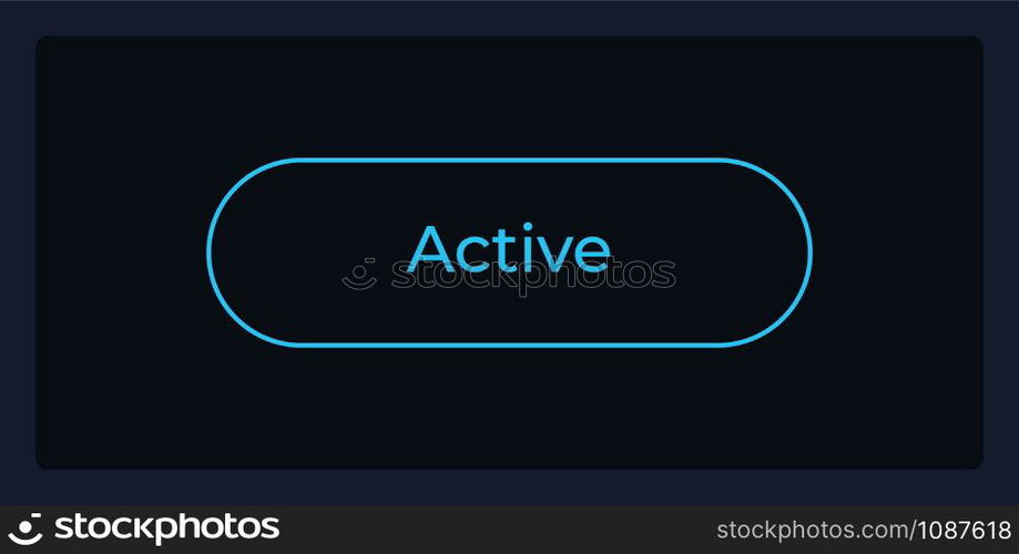 Active button state UI element template. Editable isolated vector dashboard component. Flat user interface. Visual data presentation. Web design widget for mobile application with dark theme. Active button state UI element template