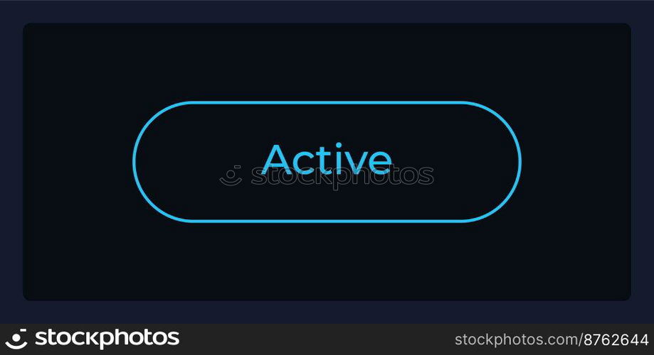 Active button state UI element template. Editable isolated vector dashboard component. Flat user interface. Visual data presentation. Web design widget for mobile application with dark theme. Active button state UI element template
