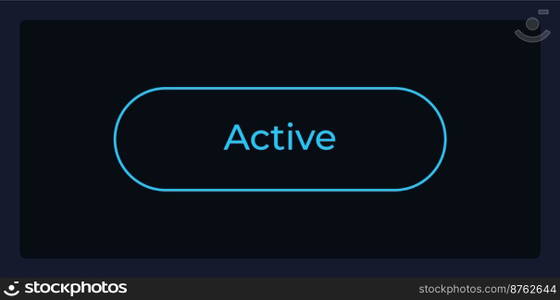 Active button state UI element template. Editable isolated vector dashboard component. Flat user interface. Visual data presentation. Web design widget for mobile application with dark theme. Active button state UI element template
